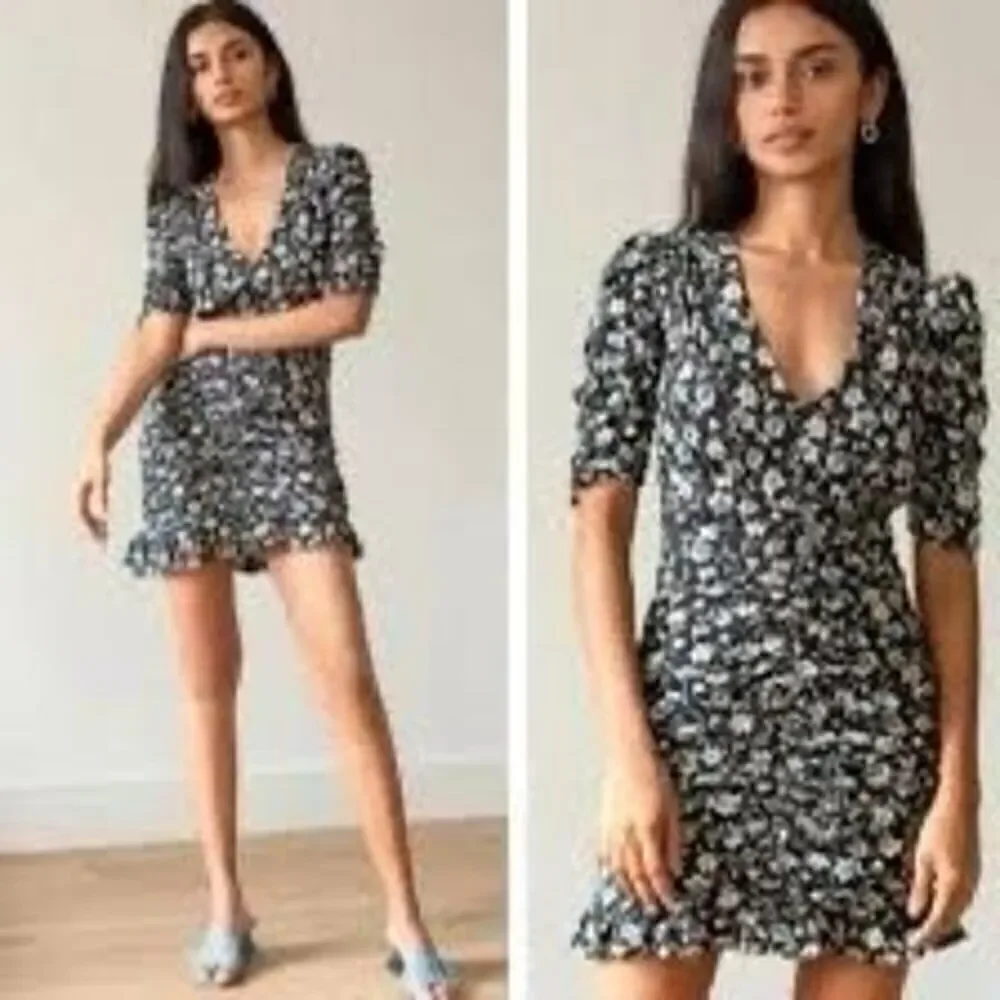 Veronica Beard Josephine Ruched Ruffle Stretch Silk Dress Sz 2